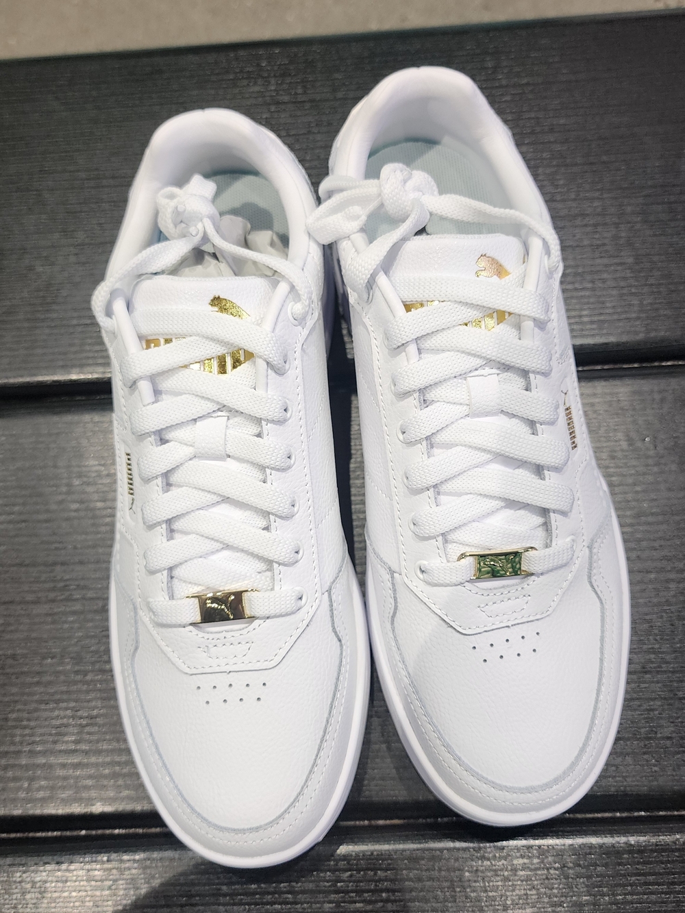 Puma White Low-Top Sneakers with Gold Accents